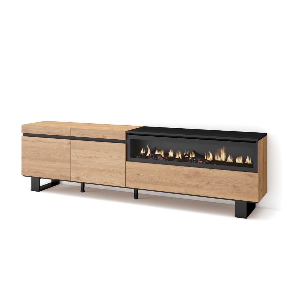wohnli-moebel-suche-TV-Moebel-Holzeffekt-Kamin-mit-Feuereffekt-200x35x57-Eiche-und-Schwarz Wohnli Möbelsuche - TV-Möbel Holzeffekt Kamin mit Feuereffekt 200x35x57 Eiche und Schwarz