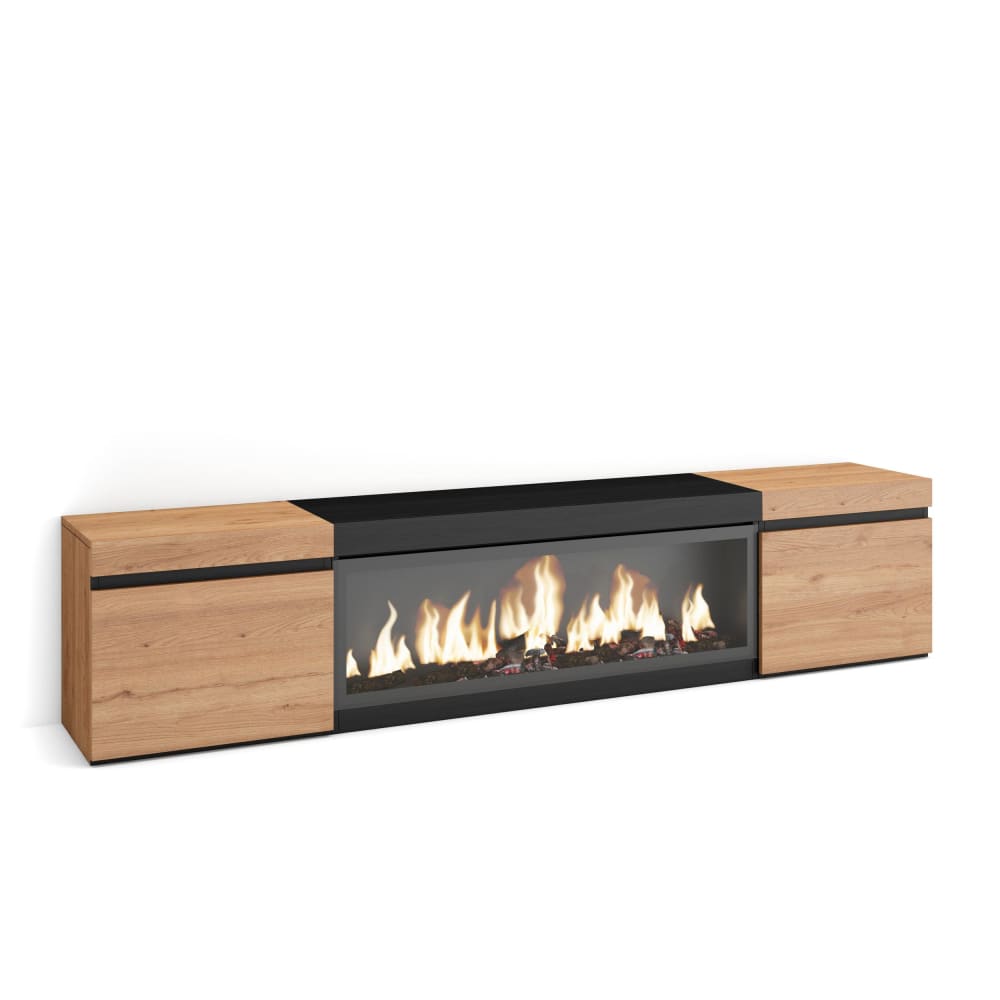 wohnli-moebel-suche-TV-Moebel-Holzeffekt-Kamin-mit-Feuereffekt-208x35x45-Eiche-und-Schwarz Wohnli Möbelsuche - TV-Möbel Holzeffekt Kamin mit Feuereffekt 208x35x45 Eiche und Schwarz