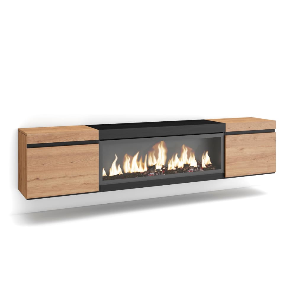 wohnli-moebel-suche-TV-Moebel-Holzeffekt-Kamin-mit-Feuereffekt-208x35x45-Eiche-und-Schwarz Wohnli Möbelsuche - TV-Möbel Holzeffekt Kamin mit Feuereffekt 208x35x45 Eiche und Schwarz