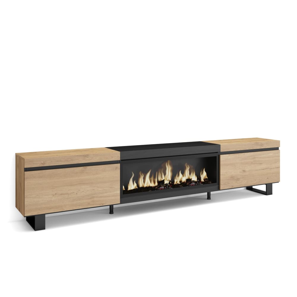 wohnli-moebel-suche-TV-Moebel-Holzeffekt-Kamin-mit-Feuereffekt-267x35x57-Eiche-und-Schwarz Wohnli Möbelsuche - TV-Möbel Holzeffekt Kamin mit Feuereffekt 267x35x57 Eiche und Schwarz