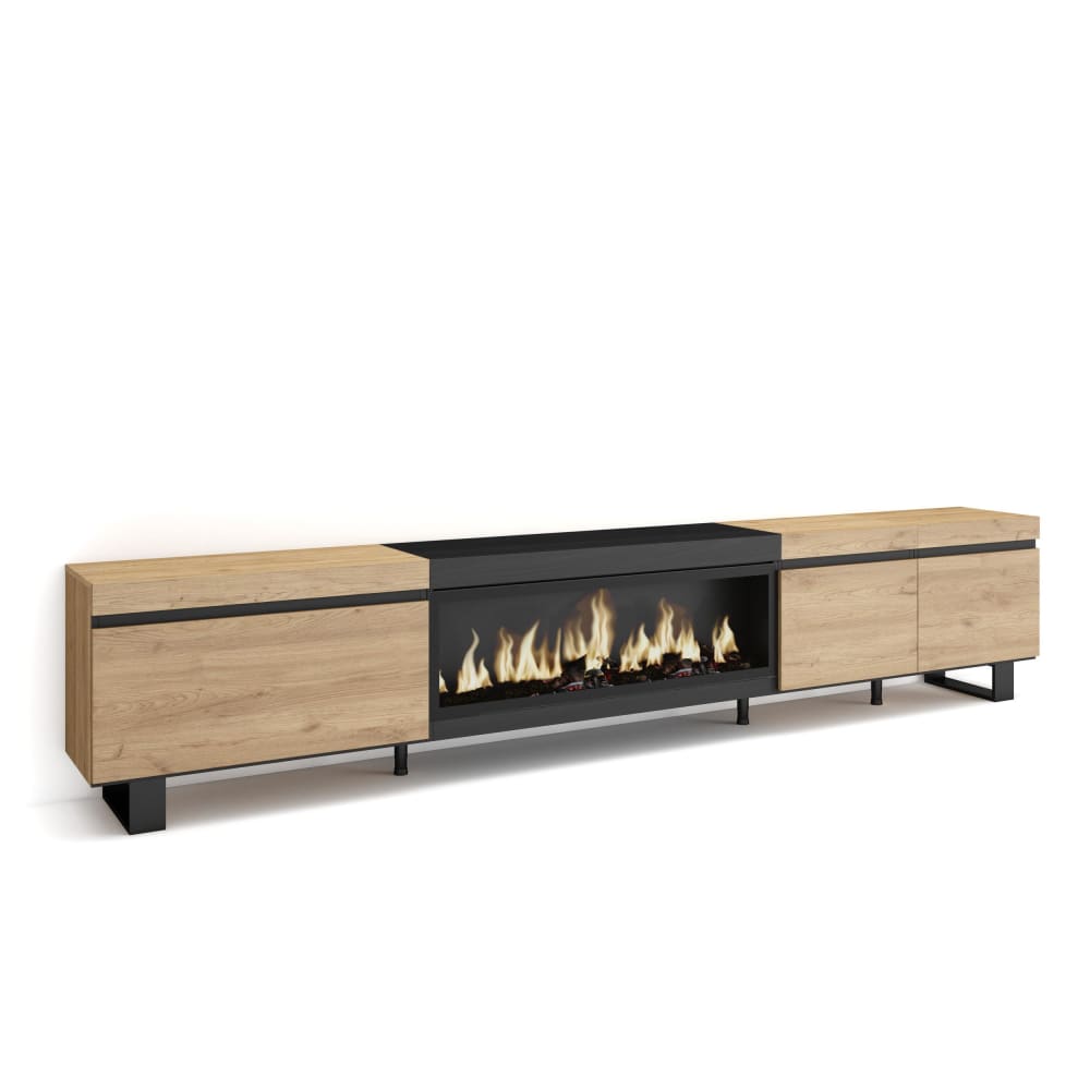 wohnli-moebel-suche-TV-Moebel-Holzeffekt-Kamin-mit-Feuereffekt-288x35x57-Eiche-und-Schwarz Wohnli Möbelsuche - TV-Möbel Holzeffekt Kamin mit Feuereffekt 288x35x57 Eiche und Schwarz