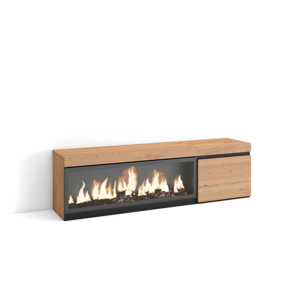 wohnli-moebel-suche-TV-Moebel-Holzeffekt-Kamin-mit-Feuereffekt-XXL-158x35x45cm-Eiche Wohnli Möbelsuche - TV-Möbel Holzeffekt Kamin mit Feuereffekt XXL 158x35x45cm Eiche
