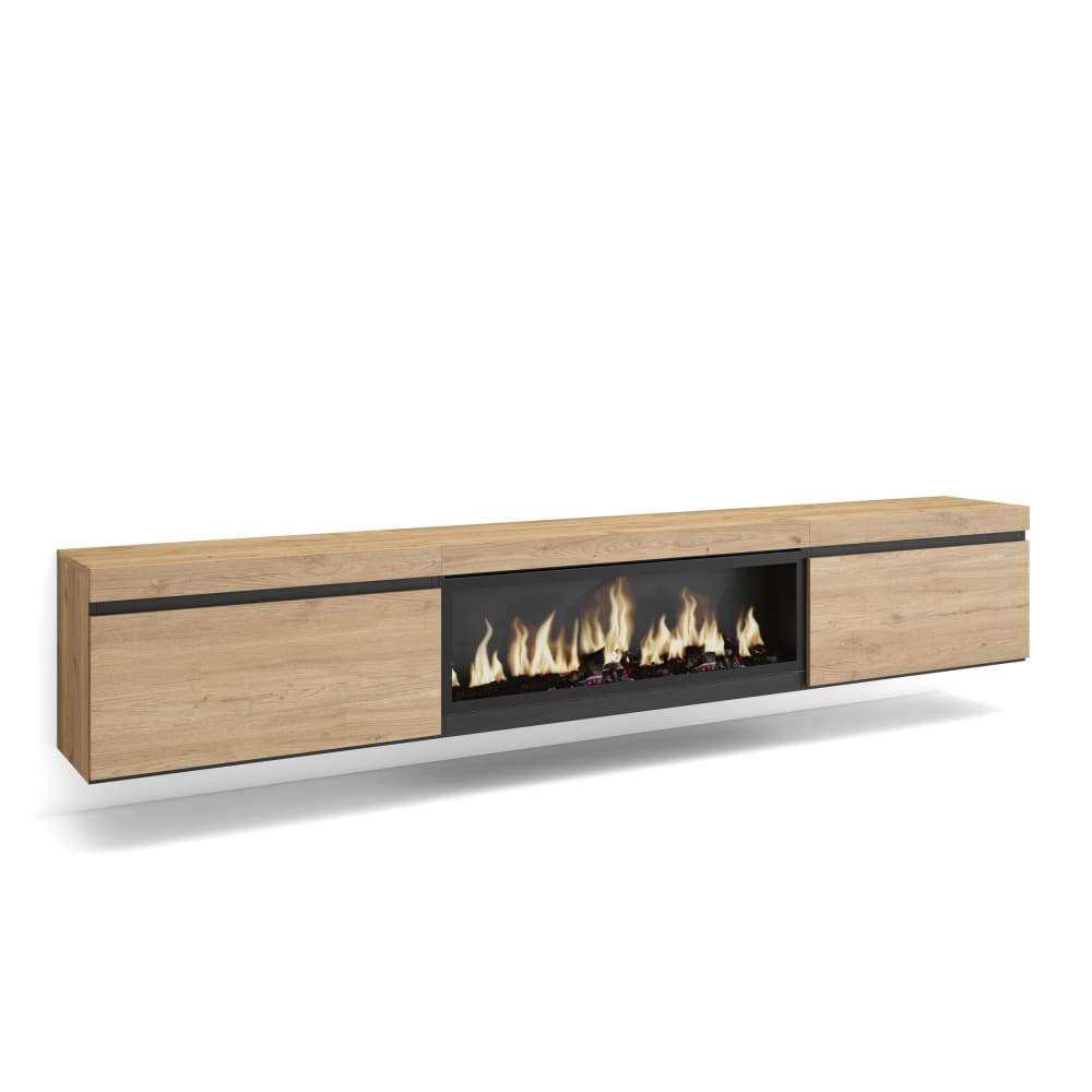 wohnli-moebel-suche-TV-Moebel-Holzeffekt-Kamin-mit-Feuereffekt-XXL-267x35x45cm-Eiche Wohnli Möbelsuche - TV-Möbel Holzeffekt Kamin mit Feuereffekt XXL 267x35x45cm Eiche