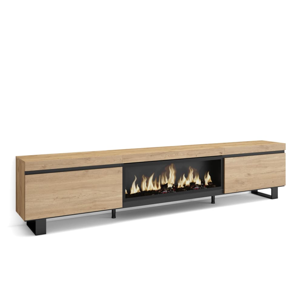 wohnli-moebel-suche-TV-Moebel-Holzeffekt-Kamin-mit-Feuereffekt-XXL-267x35x57cm-Eiche Wohnli Möbelsuche - TV-Möbel Holzeffekt Kamin mit Feuereffekt XXL 267x35x57cm Eiche