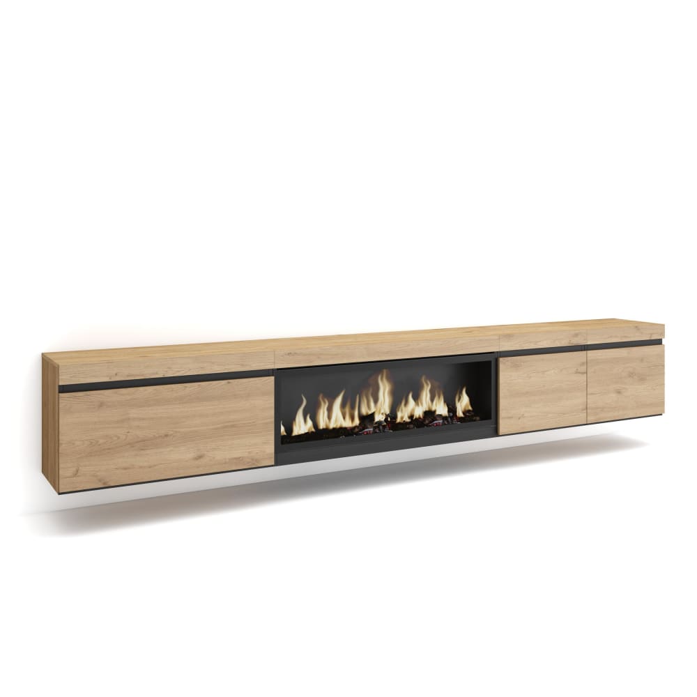wohnli-moebel-suche-TV-Moebel-Holzeffekt-Kamin-mit-Feuereffekt-XXL-288x35x45cm-Eiche Wohnli Möbelsuche - TV-Möbel Holzeffekt Kamin mit Feuereffekt XXL 288x35x45cm Eiche