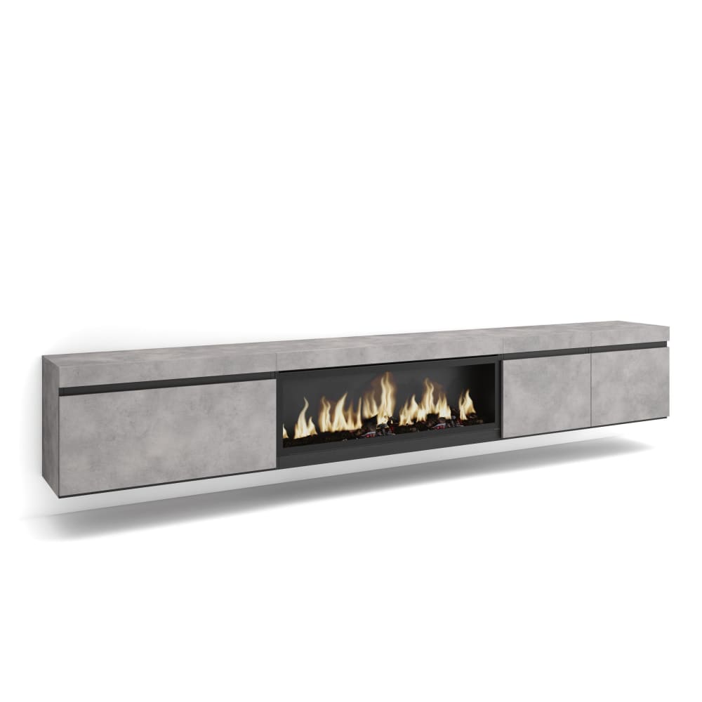 wohnli-moebel-suche-TV-Moebel-Holzeffekt-Kamin-mit-Feuereffekt-XXL-288x35x45cm-Zement Wohnli Möbelsuche - TV-Möbel Holzeffekt Kamin mit Feuereffekt XXL 288x35x45cm Zement