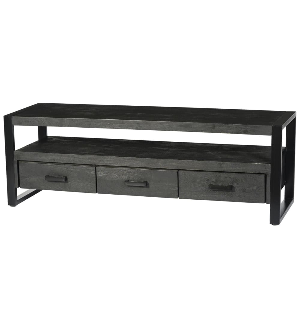 wohnli-moebel-suche-TV-Moebel-L150-mit-3-Schubladen-aus-schwarzem-Mangoholz-und-Metall Wohnli Möbelsuche - TV-Möbel L150 mit 3 Schubladen aus schwarzem Mangoholz und Metall