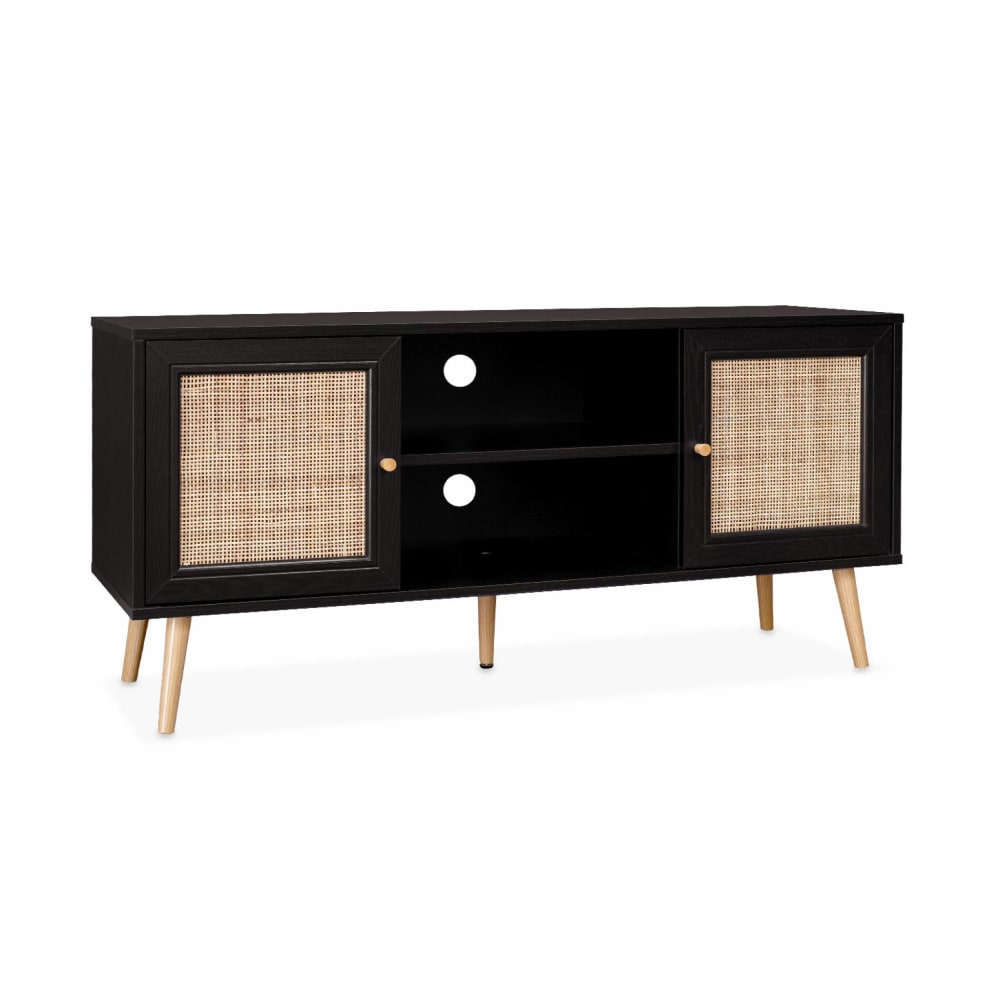 wohnli-moebel-suche-TV-Moebel-Schwarz-mit-Rattangeflecht-120-x-39-x-565-cm Wohnli Möbelsuche - TV-Möbel Schwarz mit Rattangeflecht 120 x 39 x 56