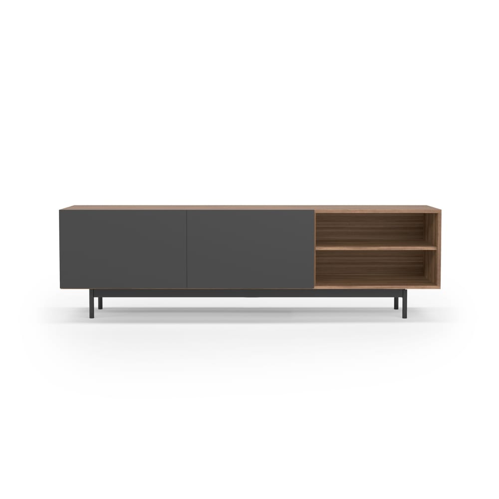 wohnli-moebel-suche-TV-Moebel-aus-Melamin-Nussbaum-und-Graphit-Fuesse-in-Graphit-52x180x44 Wohnli Möbelsuche - TV-Möbel aus Melamin Nussbaum und Graphit