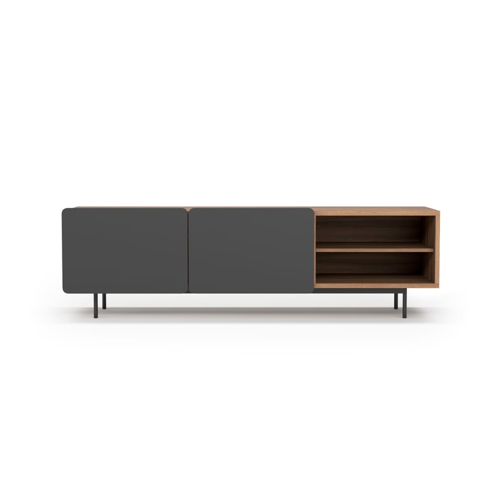 wohnli-moebel-suche-TV-Moebel-aus-Melamin-Nussbaum-und-Graphit-Fuesse-in-Graphit-54x180x44 Wohnli Möbelsuche - TV-Möbel aus Melamin Nussbaum und Graphit