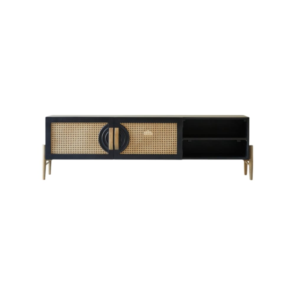 wohnli-moebel-suche-TV-Moebel-aus-massivem-Mangoholz-schwarz-und-Rattan-145-cm Wohnli Möbelsuche - TV-Möbel aus massivem Mangoholz schwarz und Rattan 145 cm