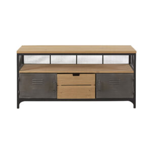Wohnli Möbelsuche - TV-Möbel im Industrial-Stil mit 1 Schublade und 2 Türen aus Tannenholz und Metall