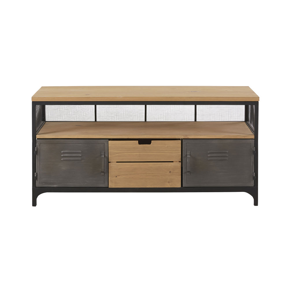 wohnli-moebel-suche-TV-Moebel-im-Industrial-Stil-mit-1-Schublade-und-2-Tueren-aus-Tannenholz-und-Metall Wohnli Möbelsuche - TV-Möbel im Industrial-Stil mit 1 Schublade und 2 Türen aus Tannenholz und Metall
