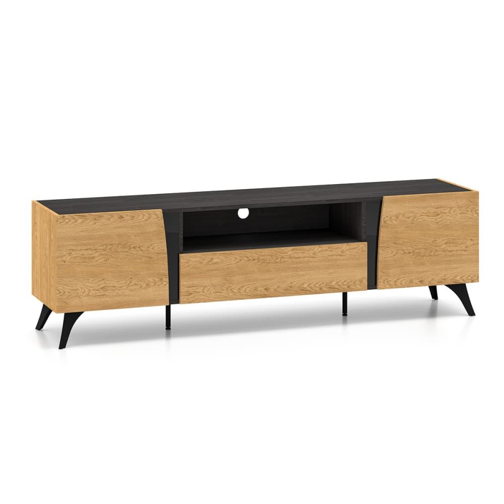 wohnli-moebel-suche-TV-Moebel-mit-2-Tueren-Holzoptik-und-Schwarz-180cm Wohnli Möbelsuche - TV-Möbel mit 2 Türen