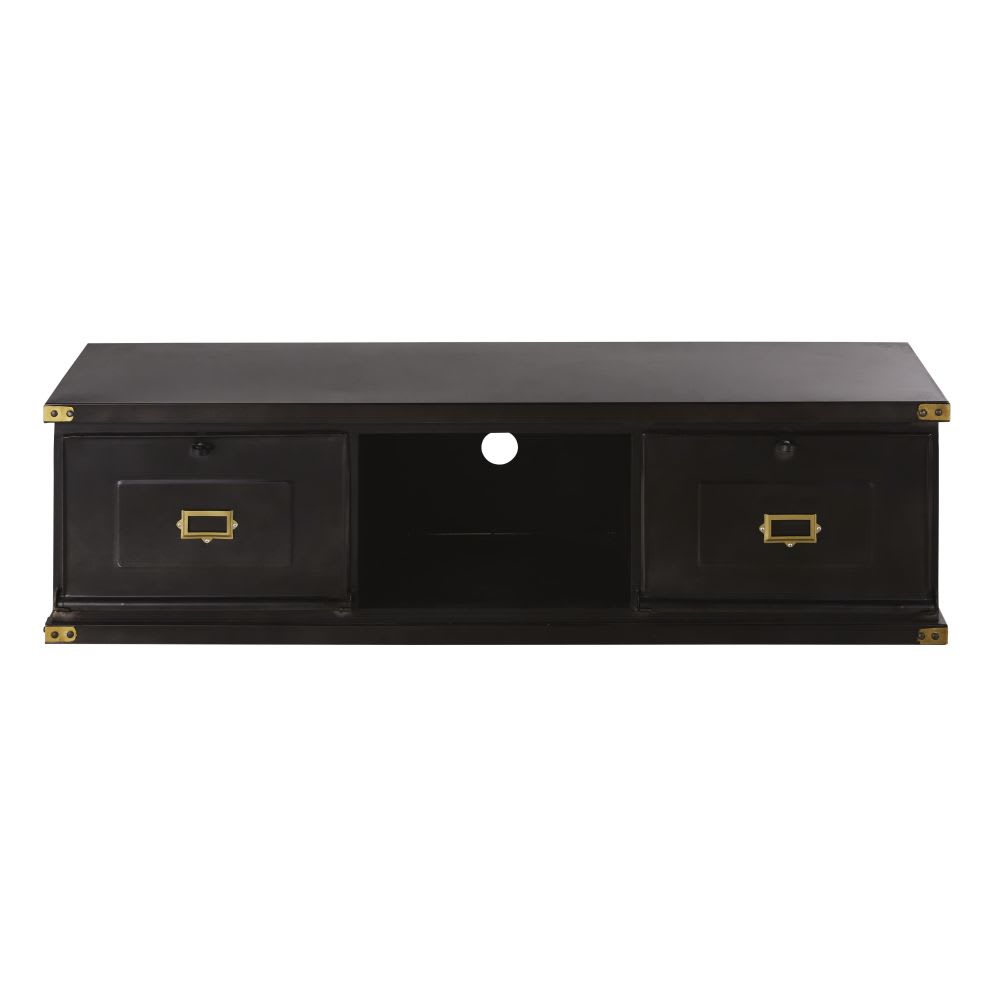 Wohnli Möbelsuche - TV-Möbel mit 2 Türen aus schwarzem und messingfarbenem Metall
