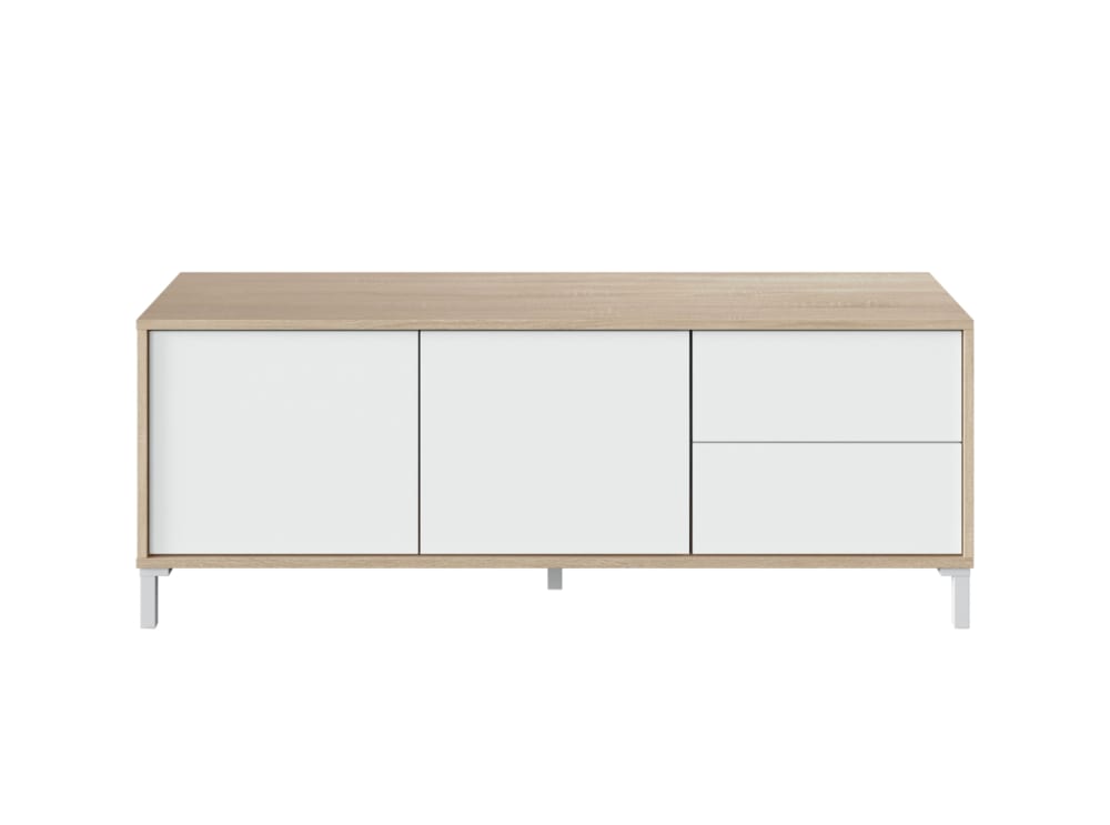 wohnli-moebel-suche-TV-Moebel-mit-2-Tueren-und-2-Schubladen-L130-cm-Dekor-Eiche-und-Weiss Wohnli Möbelsuche - TV-Möbel mit 2 Türen und 2 Schubladen L130 cm - Dekor Eiche und Weiß