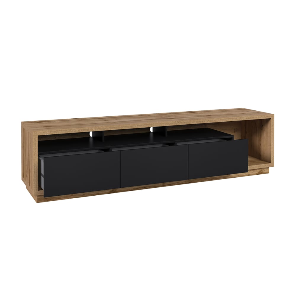 wohnli-moebel-suche-TV-Moebel-mit-3-Schubladen-Schwarz-und-Holzoptik-200cm Wohnli Möbelsuche - TV-Möbel mit 3 Schubladen