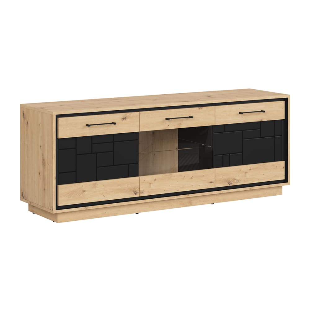 wohnli-moebel-suche-TV-Moebel-mit-3-Tueren-Holzoptik-und-Schwarz-160cm Wohnli Möbelsuche - TV-Möbel mit 3 Türen