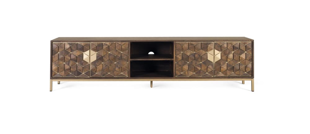 wohnli-moebel-suche-TV-Moebel-mit-4-Tueren-aus-Mangoholz-und-Metallsockel Wohnli Möbelsuche - TV-Möbel mit 4 Türen aus Mangoholz und Metallsockel