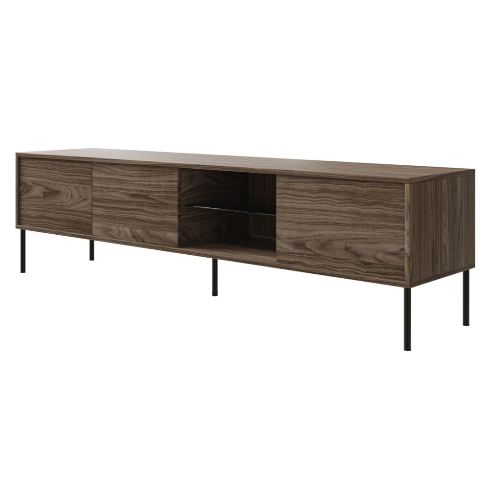 wohnli-moebel-suche-TV-Schrank-3-tuerig-mit-Glasregal-und-LED-175-cm-Holzoptik-Nussbaum Wohnli Möbelsuche - TV-Schrank 3-türig mit Glasregal und LED