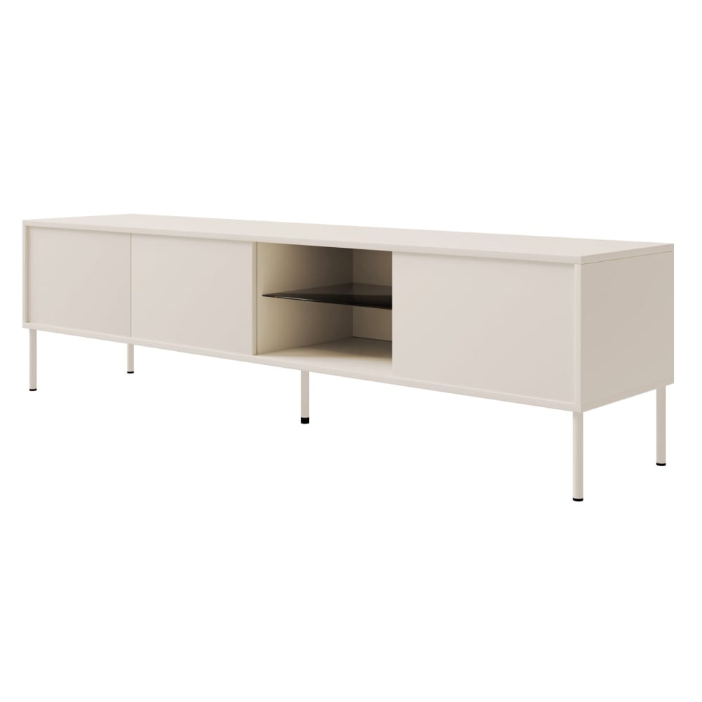 wohnli-moebel-suche-TV-Schrank-3-tuerig-mit-Glasregal-und-LED-175-cm-Kaschmirgrau Wohnli Möbelsuche - TV-Schrank 3-türig mit Glasregal und LED