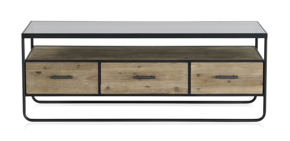 wohnli-moebel-suche-TV-Schrank-aus-Tannenholz-und-Eisen-mit-Rauchglasplatte Wohnli Möbelsuche - TV-Schrank aus Tannenholz und Eisen mit Rauchglasplatte