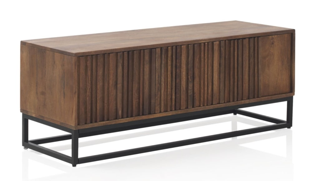 wohnli-moebel-suche-TV-Schrank-mit-3-Tueren-aus-massivem-Mangoholz-und-Metallgestell Wohnli Möbelsuche - TV-Schrank mit 3 Türen aus massivem Mangoholz und Metallgestell