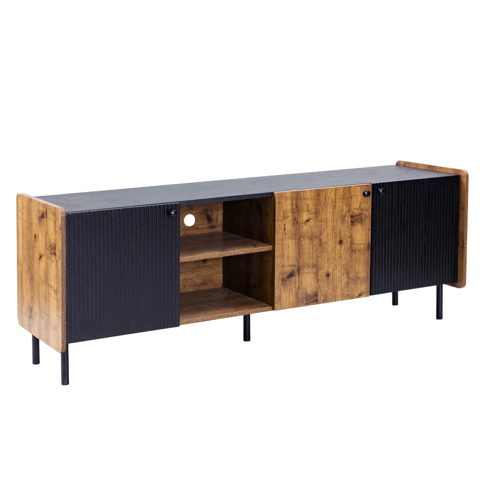 wohnli-moebel-suche-TV-Schrank-mit-3-Tueren-in-Holz-und-Schwarz-Optik-Beige Wohnli Möbelsuche - TV-Schrank mit 3 Türen in Holz- und Schwarz Optik