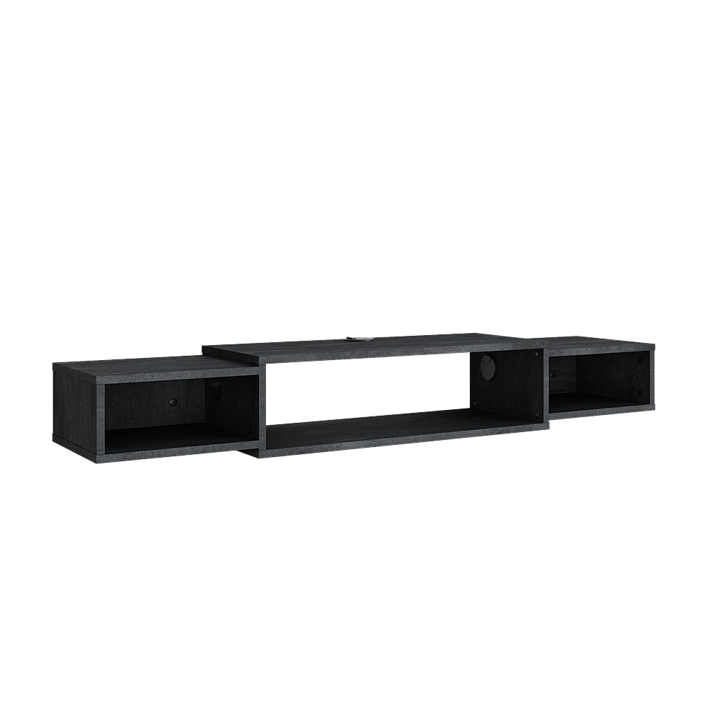 wohnli-moebel-suche-TV-Schrank-mit-offenen-Regalen-Schwarz-Beton-139.7-x-20.3cm Wohnli Möbelsuche - TV Schrank mit offenen Regalen