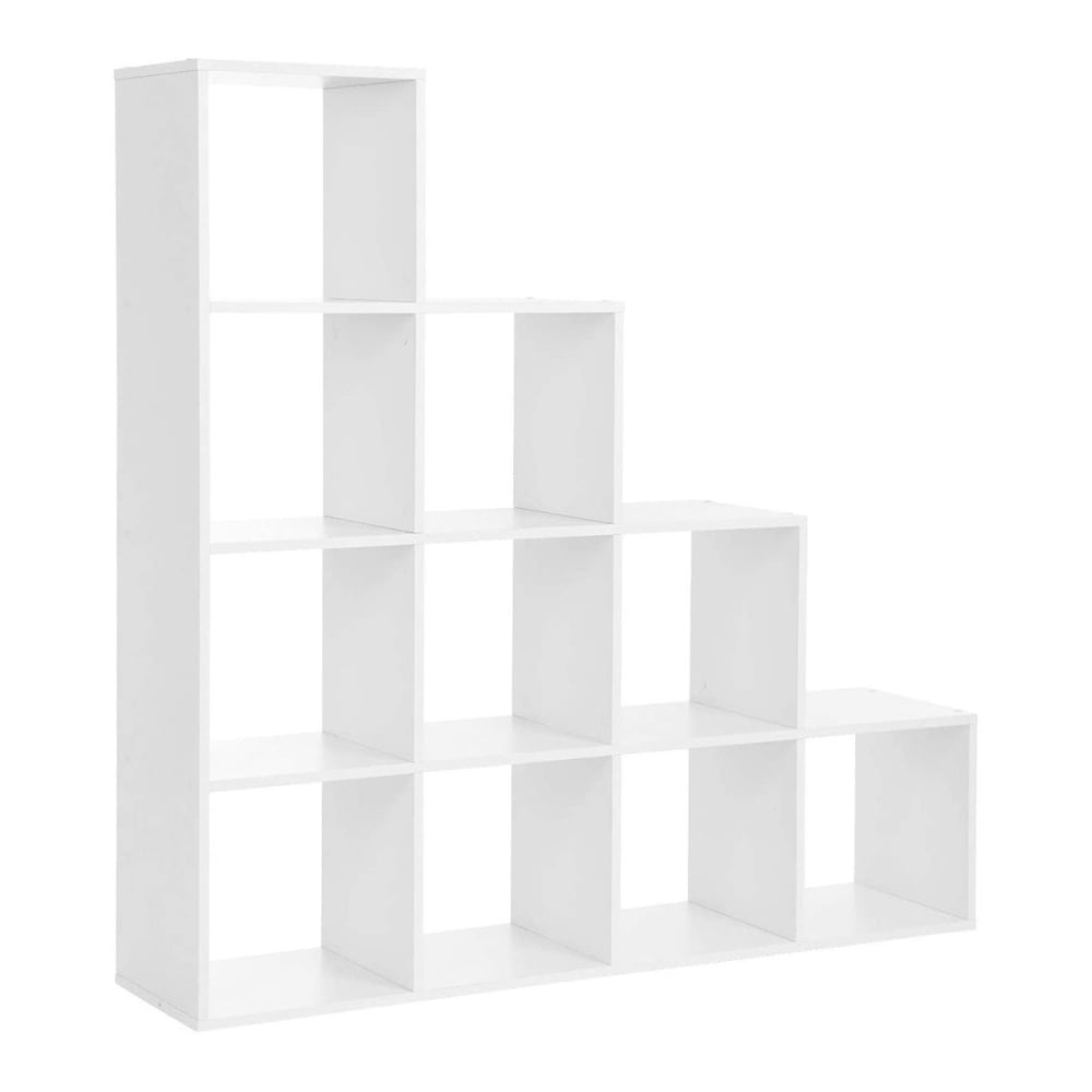 wohnli-moebel-suche-Treppenregal-mit-10-Faechern-Weiss-L1295-cm Wohnli Möbelsuche - Treppenregal mit 10 Fächern Weiß - L129