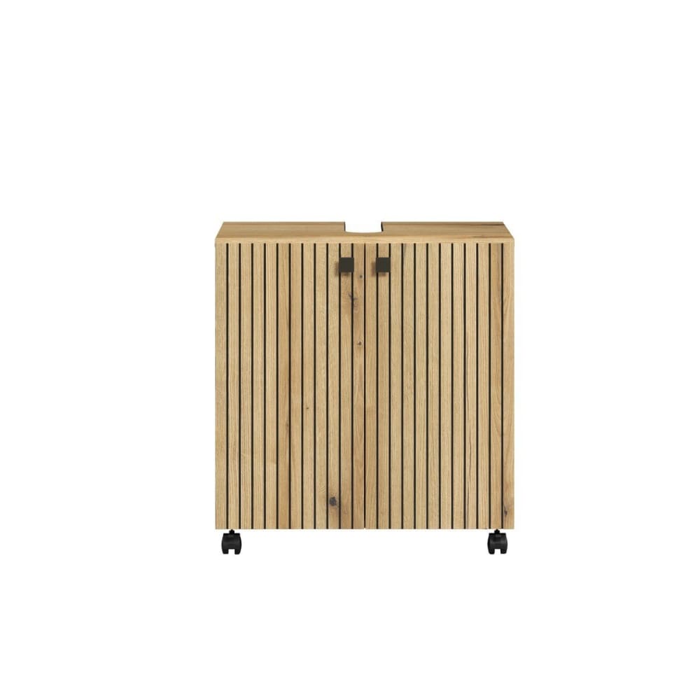 wohnli-moebel-suche-Unterschrank-mit-Rollen-und-2-Tueren-L60-cm-Dekor-Eiche-und-Schwarz Wohnli Möbelsuche - Unterschrank mit Rollen und 2 Türen L60 cm - Dekor Eiche und Schwarz