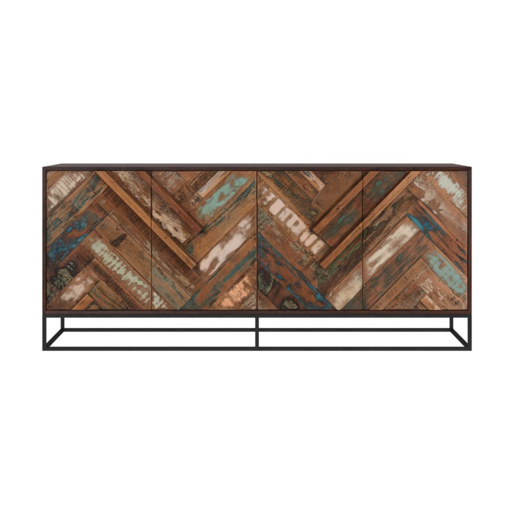 Wohnli Möbelsuche - Viertüriges Sideboard aus Akazienholz und recyceltem Holz