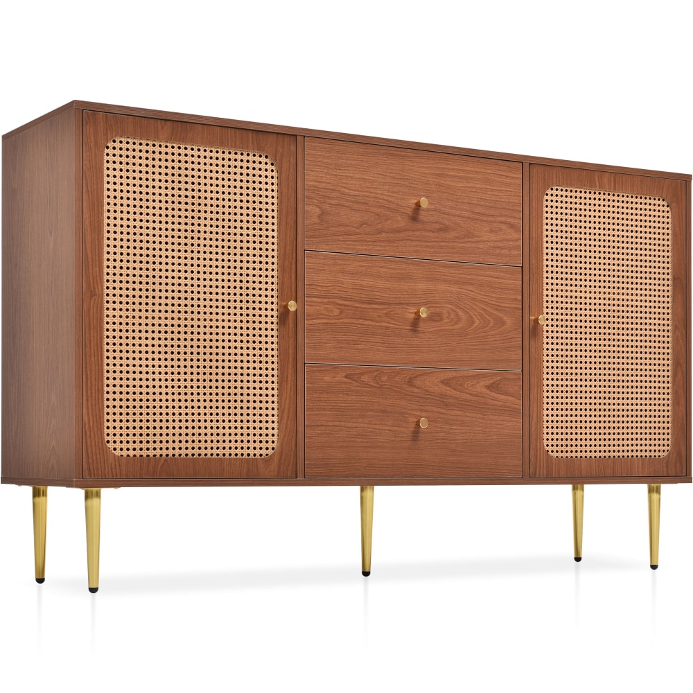 wohnli-moebel-suche-Vintage-Sideboard-aus-Holz-und-Rohr-mit-Zentralen-Schubladen Wohnli Möbelsuche - Vintage-Sideboard aus Holz und Rohr mit Zentralen Schubladen