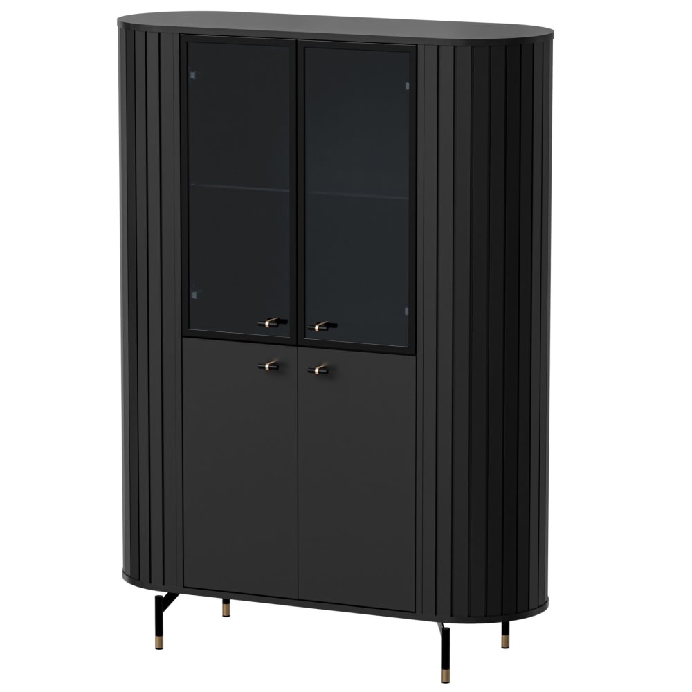 wohnli-moebel-suche-Vitrine-4-tuerig-geriffelt-mit-Glastuer-schwarz-112-cm Wohnli Möbelsuche - Vitrine 4-türig
