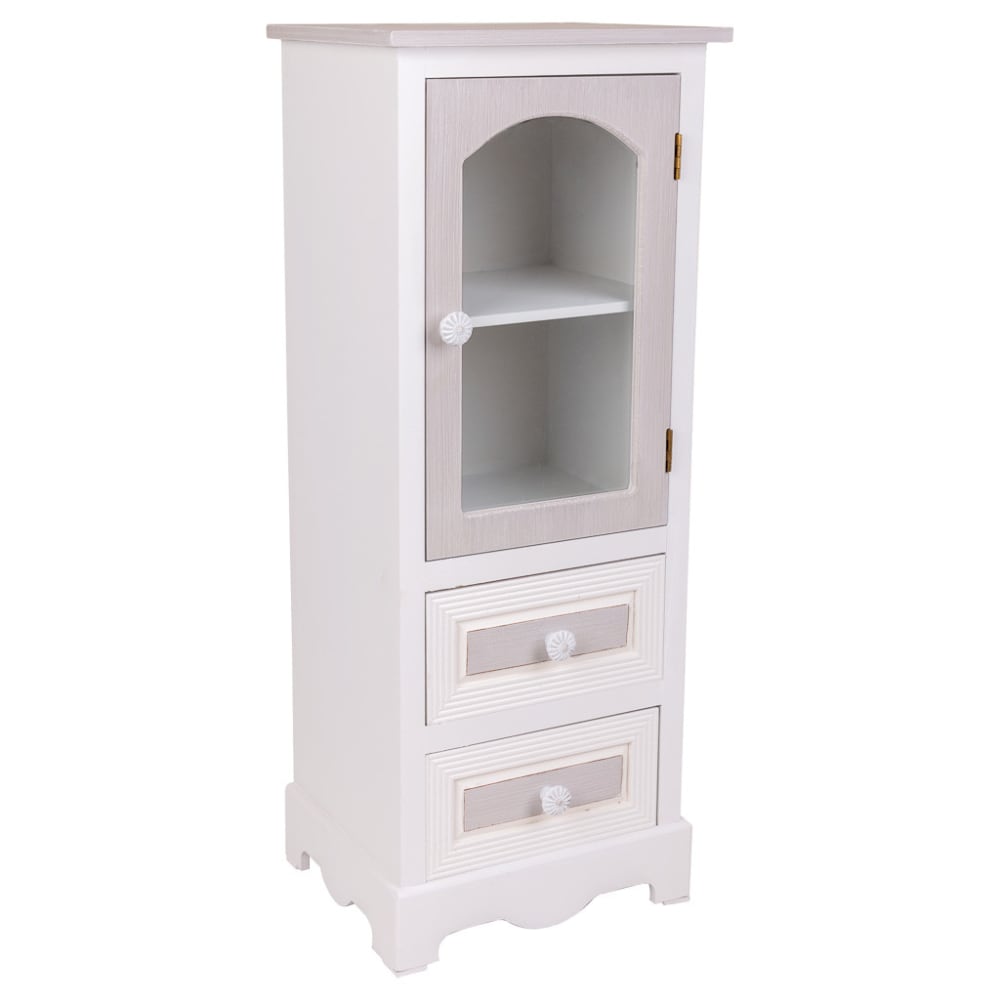 wohnli-moebel-suche-Vitrine-aus-Holz-mit-2-Schubladen-und-1-Tuer-32x26x80-weiss Wohnli Möbelsuche - Vitrine aus Holz mit 2 Schubladen und 1 Tür