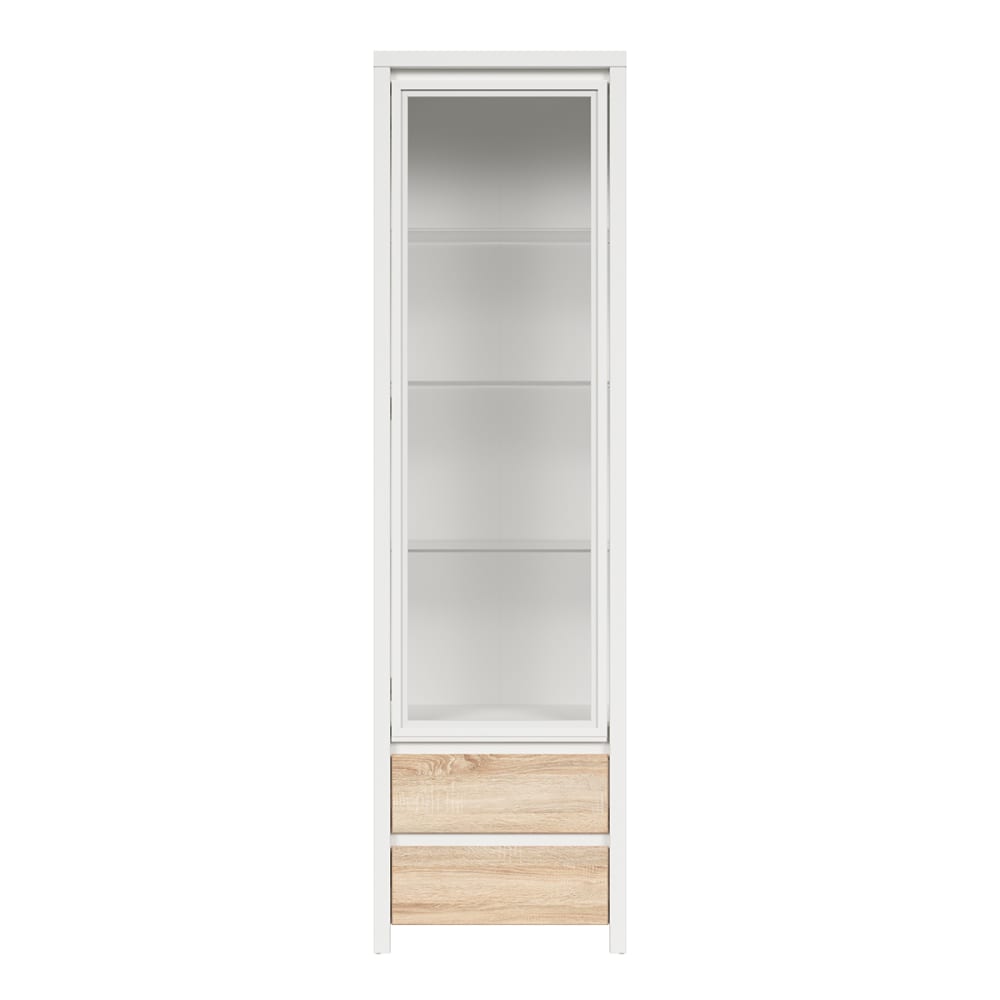 wohnli-moebel-suche-Vitrine-mit-2-Schubladen-und-1-Tuer-Holzoptik-und-Weiss-200.5cm Wohnli Möbelsuche - Vitrine mit 2 Schubladen und 1 Tür