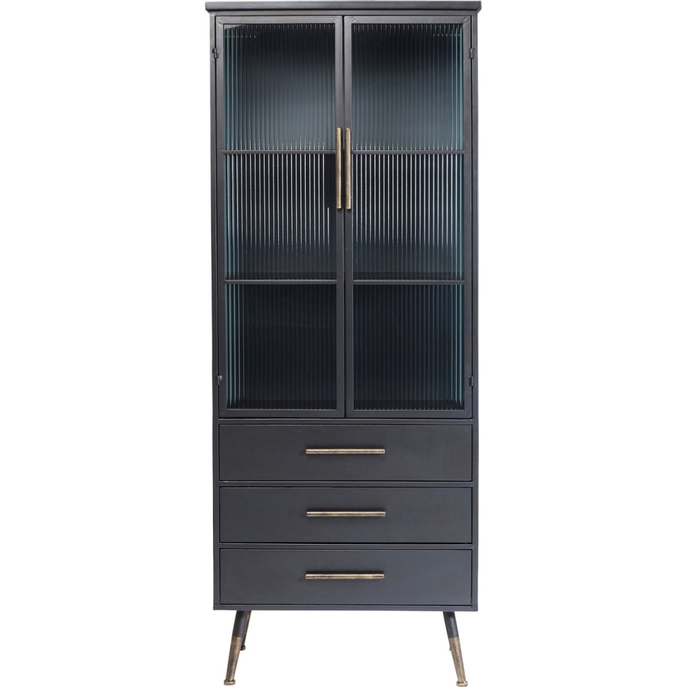 wohnli-moebel-suche-Vitrine-mit-2-Tueren-und-3-Schubladen-aus-Stahl-und-Glas-schwarz Wohnli Möbelsuche - Vitrine mit 2 Türen und 3 Schubladen aus Stahl und Glas