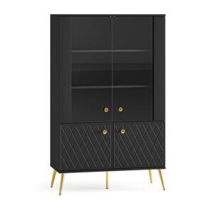 wohnli-moebel-suche-Vitrine-mit-3D-Karo-Muster-aus-Holz-92x40x149cm-Schwarz-Matt-Gold Wohnli Möbelsuche - Vitrine mit 3D-Karo-Muster aus Holz