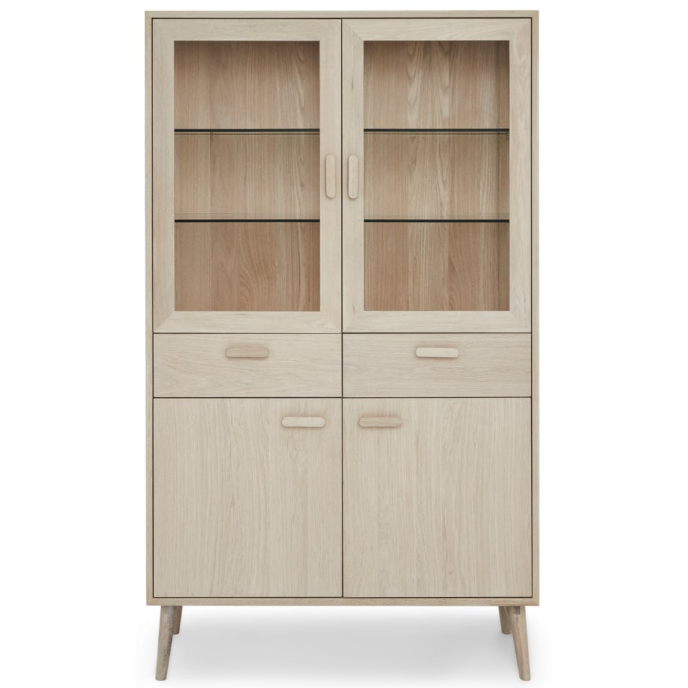 Wohnli Möbelsuche - Vitrine mit 4 Türen 2 Schubladen aus Massiveiche Eichefarben
