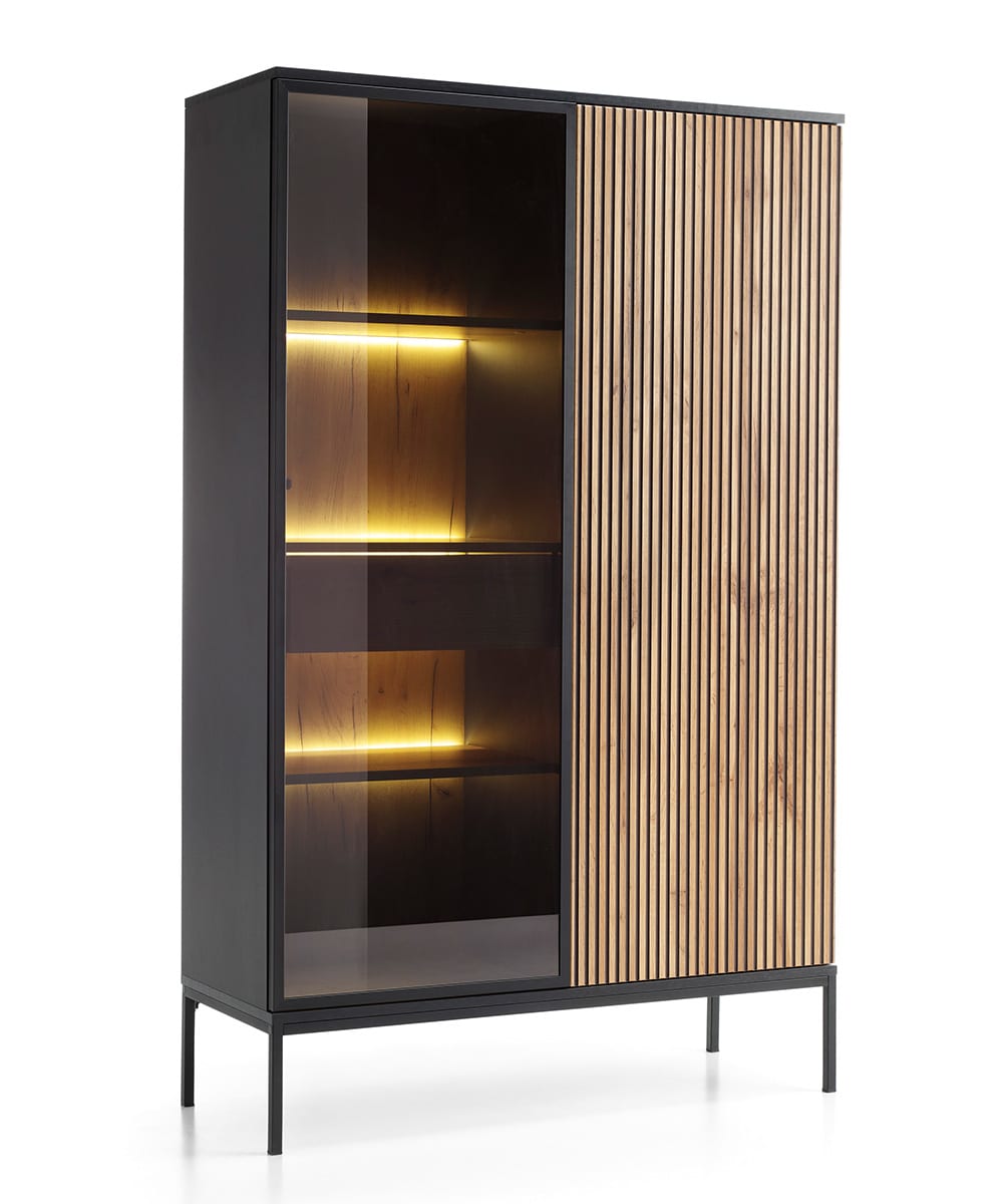 wohnli-moebel-suche-Vitrine-mit-Beleuchtung-aus-Holz-104x39x166cm-schwarz-Wotan-Eiche Wohnli Möbelsuche - Vitrine mit Beleuchtung aus Holz