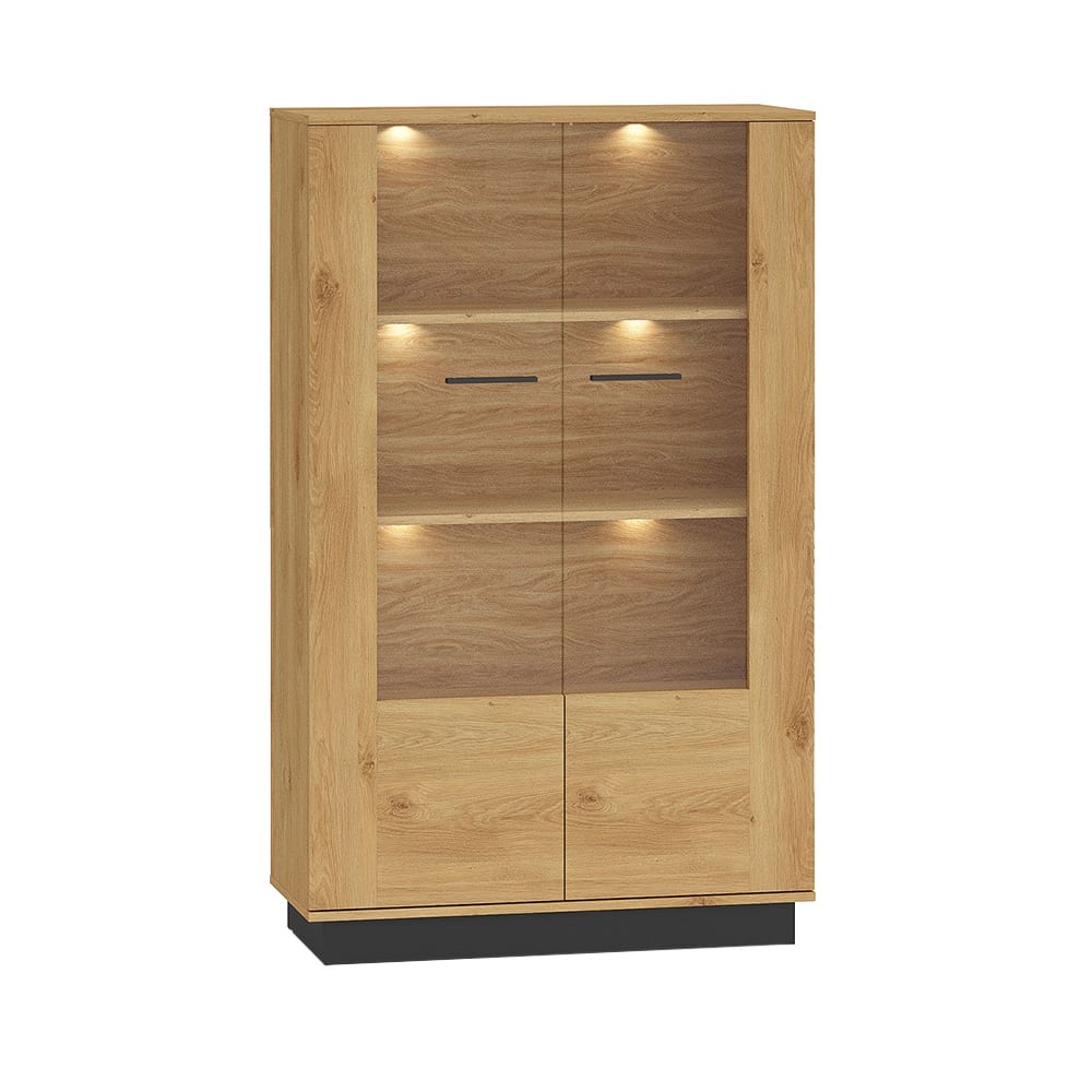 wohnli-moebel-suche-Vitrine-mit-Beleuchtung-aus-Spanplatte-92x40x149cm-Eiche-Schwarz Wohnli Möbelsuche - Vitrine mit Beleuchtung aus Spanplatte