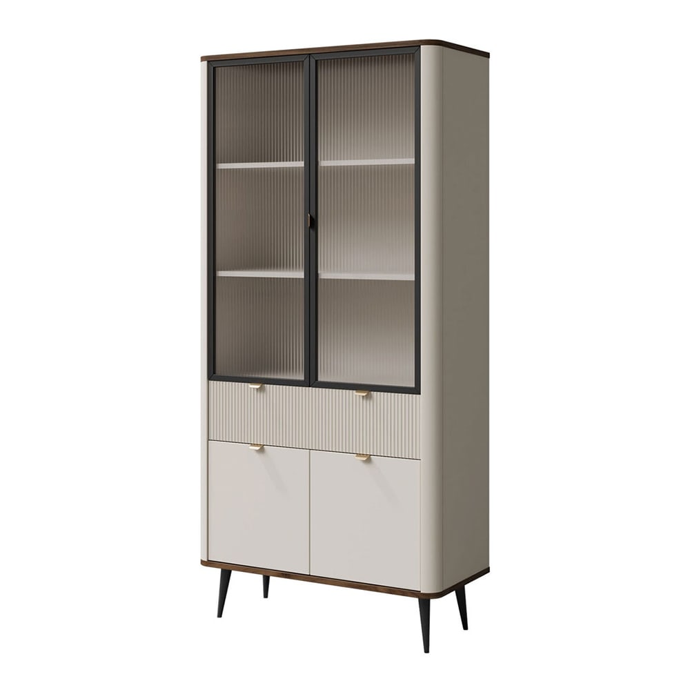 wohnli-moebel-suche-Vitrine-mit-Glastueren-aus-MDF-90x40x191cm-kaschmir-braun Wohnli Möbelsuche - Vitrine mit Glastüren