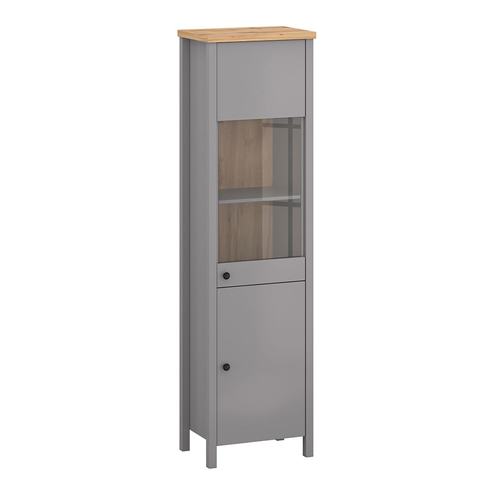 wohnli-moebel-suche-Vitrine-mit-Tueren-aus-Spanplatte-MDF-55x38x200cm-grau-Eiche Wohnli Möbelsuche - Vitrine mit Türen aus Spanplatte & MDF