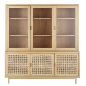 Wohnli Möbelsuche - Vitrinenschrank mit 3 Glastüren und Rattan-Geflecht
