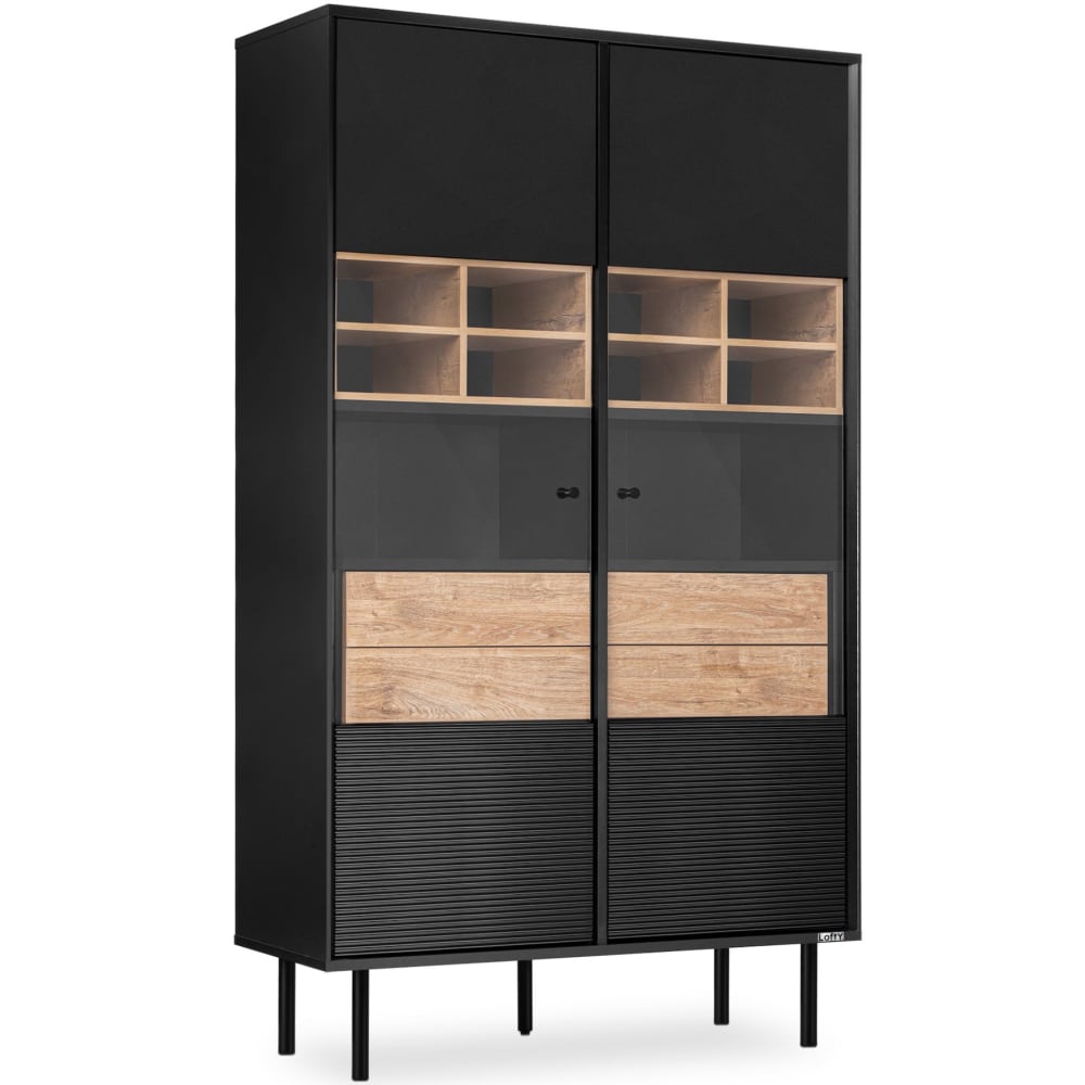 wohnli-moebel-suche-Vitrinenschrank-mit-Kreuzeinlage-schwarz Wohnli Möbelsuche - Vitrinenschrank mit Kreuzeinlage