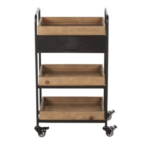 Wohnli Möbelsuche - Wagen 1 Schublade aus schwarzem Metall 3 Tabletts aus Tannenholz mit Rollen