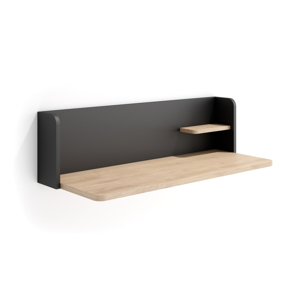 wohnli-moebel-suche-Wand-Schreibtisch-aus-Melamin-in-Hell-Eiche-und-Graphit-25x90x35-cm Wohnli Möbelsuche - Wand-Schreibtisch aus Melamin in Hell-Eiche und Graphit 25x90x35 cm