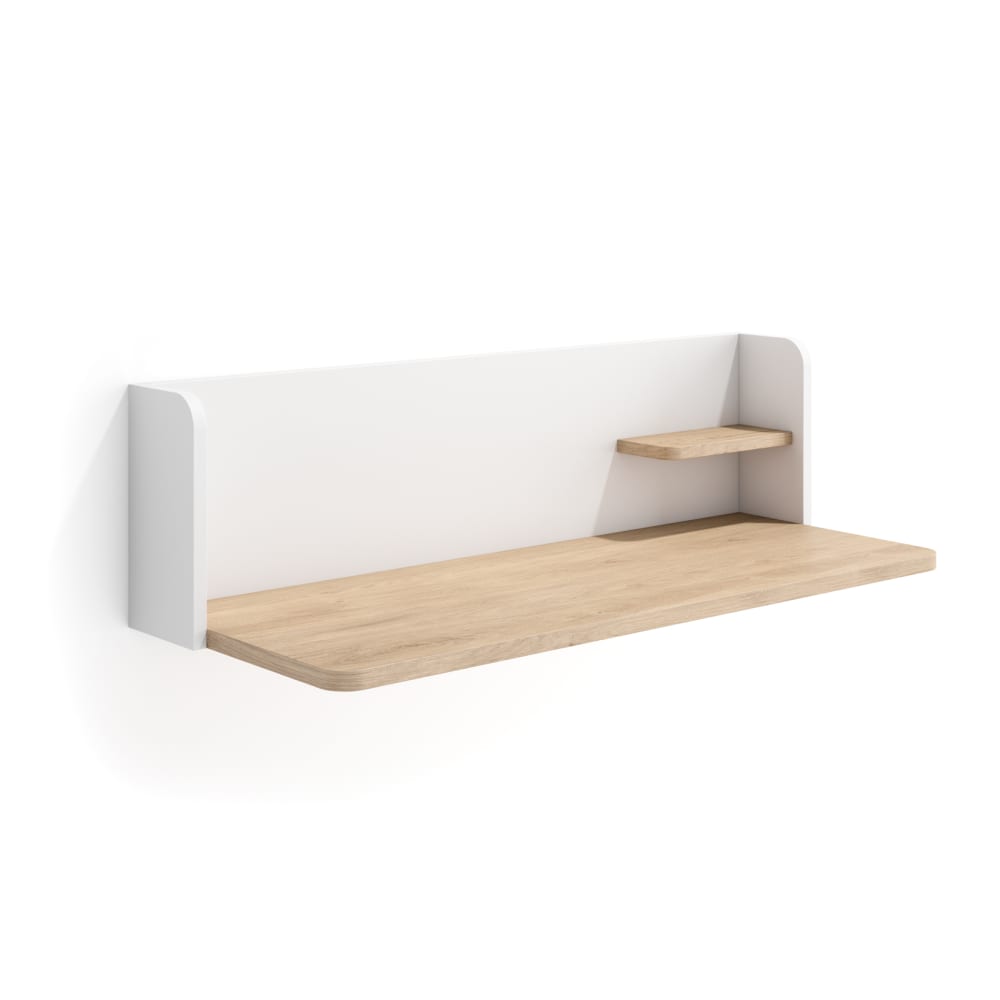 wohnli-moebel-suche-Wand-Schreibtisch-aus-Melamin-in-Hell-Eiche-und-Weiss-25x90x35-cm Wohnli Möbelsuche - Wand-Schreibtisch aus Melamin in Hell-Eiche und Weiß 25x90x35 cm