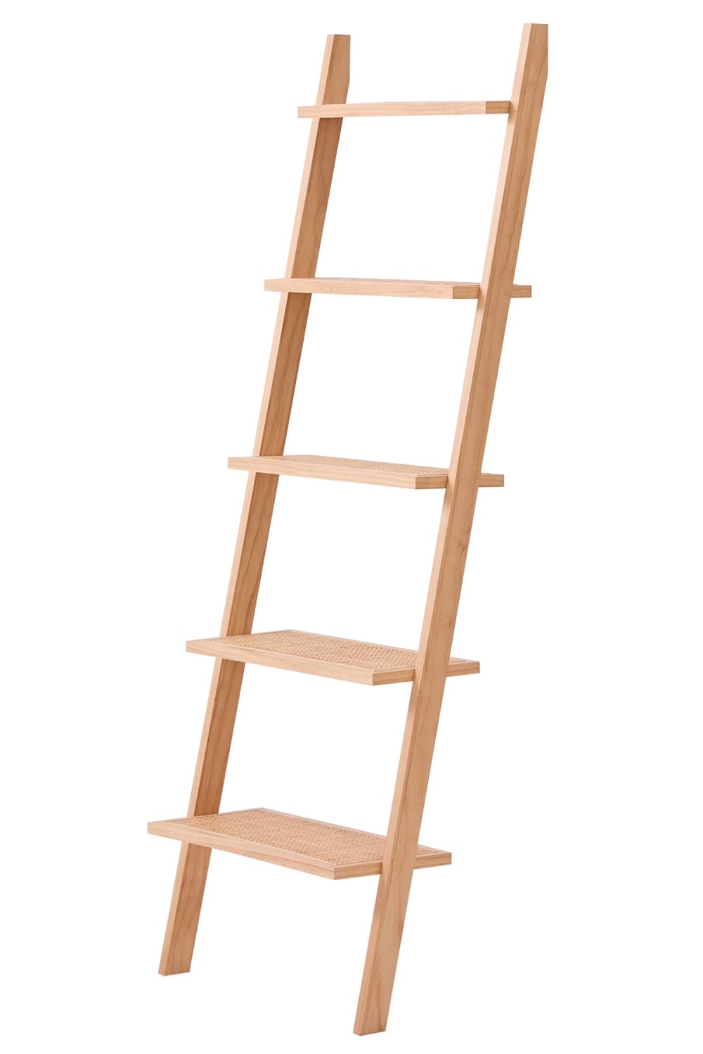 Wohnli Möbelsuche - Wandregal 5 Ebenen aus Massivholz und Rattan