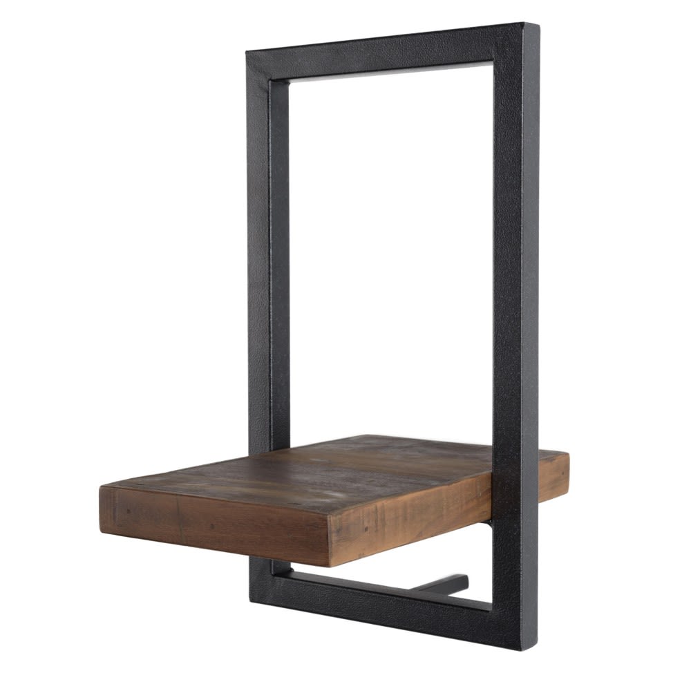 Wohnli Möbelsuche - Wandregal mit 1 Etage aus Teakholz und schwarzem Metall L20